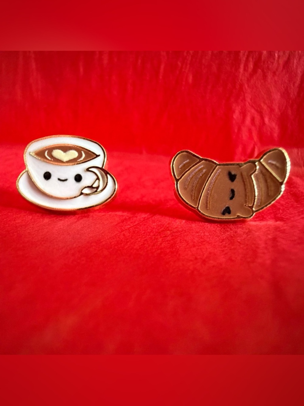 Dainty Happy Latte Coffee Cappuccino & Croissant Stud Earrings ☕️🥐